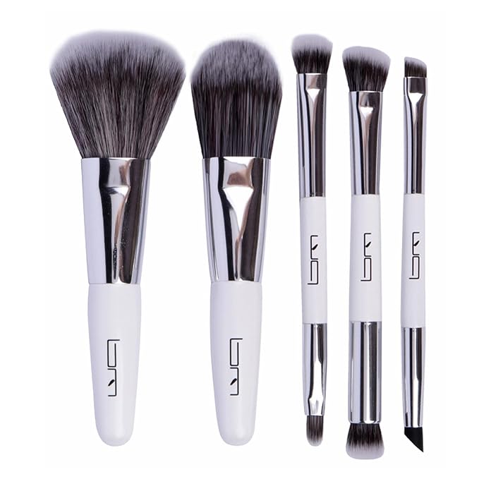 Travel Makeup Brushes Set w/Pouch, 5PCS Double Ended Portable Mini Cosmetic Brushes Kit for Foundation, Eyeshadow, Lip, Blush Make Up Brushes Professional(White)-GlimoraGlow