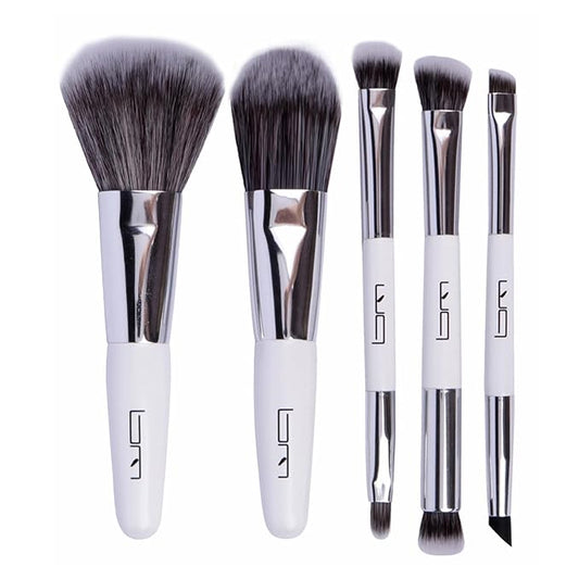 Travel Makeup Brushes Set w/Pouch, 5PCS Double Ended Portable Mini Cosmetic Brushes Kit for Foundation, Eyeshadow, Lip, Blush Make Up Brushes Professional(White)-GlimoraGlow