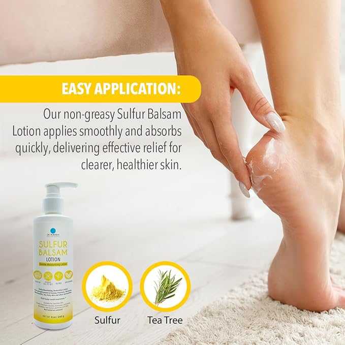 Dr. Robaina Sulfur Balsam Lotion – Lightweight Moisturizer for Dry, Flaky & Itchy Skin – Calms Redness, Supports Skin Barrier & Locks Hydration – Shea Butter & Tea Tree – 8 fl oz, USA Made-GlimoraGlow