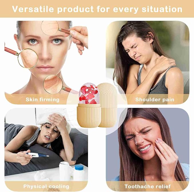 XHJRI Ice Face Roller Massager,Ice Cube Roller for Face, Eyes and Neck Naturally Conditioning and Skin Care,De-Puff Eye Bags,Reduce Migraine Pain,Reusable Massage Silicone Ice Mold (Beige)-GlimoraGlow