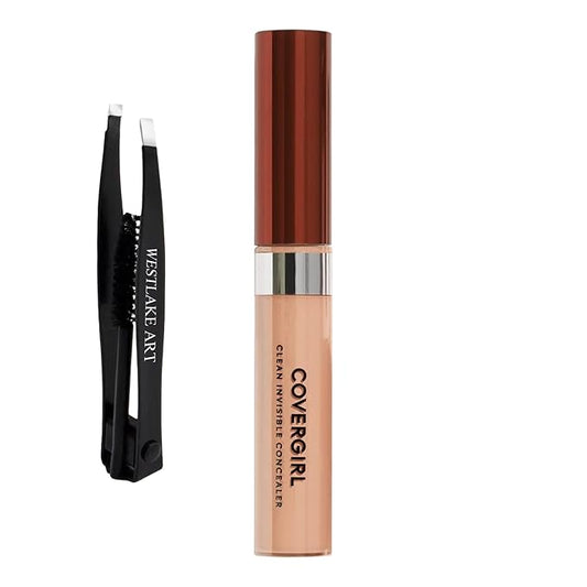 Invisible Lightweight Concealer, 0.32 Oz, Lightweight, Buildable Coverage For Flawless Complexion, Medium Concealer Bundle With Eyebrow Tweezers, Long-Lasting Wear, [Pack Of 1]-GlimoraGlow
