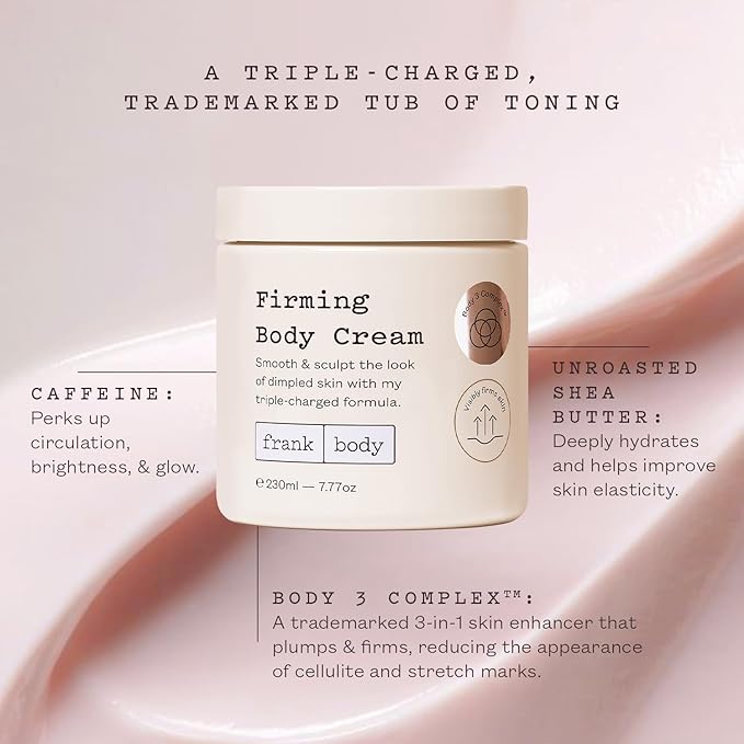 frank body Firming Body Cream | Caffeine & BODY 3 COMPLEX™ to Help Reduce the Look of Dimpled Skin & Stretch Marks | Vegan, Cruelty-Free, Hyper-Hydrating | 200ml-GlimoraGlow