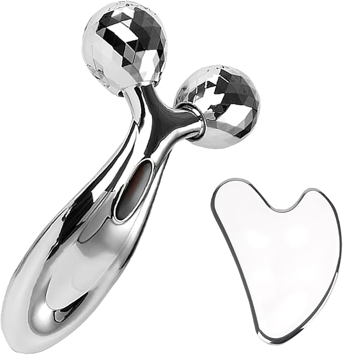 Stainless Steel Gua Sha and Face Roller Set,Metal Face Roller Gua Sha Massage Tool for Face Neck Eye Body Skin Care,Facial Roller for Women-GlimoraGlow