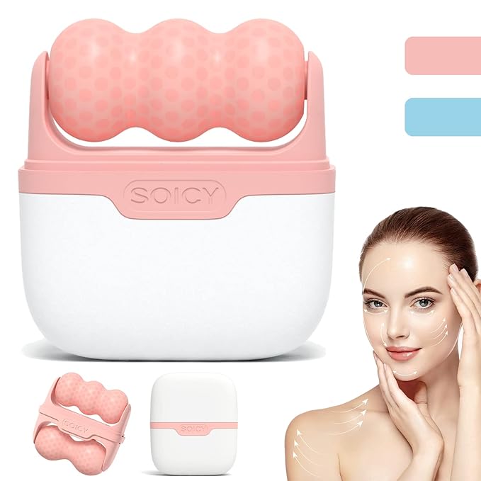 Ice Roller for Face and Eyes - Facial Skin Care Tools with 2 in 1 Face Roller and Travel Case, Self Care Gift for Men Women (Pink)-GlimoraGlow
