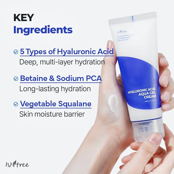 IsNtree Hyaluronic Acid Aqua Gel Cream 100ml, 3.38 fl oz | Korean Skincare | Lightweight Moisturizer | Quick-Absorbing Hydration | For Oily to Combination Skin-GlimoraGlow