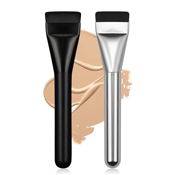 2Pcs Flat Foundation Brush,Face Mask Brush Makeup Spatula Facial Brush for Liquid Foundation Mask,Premium Face Korean Makeup Brush for Blending Cream (Black&Silver)-GlimoraGlow