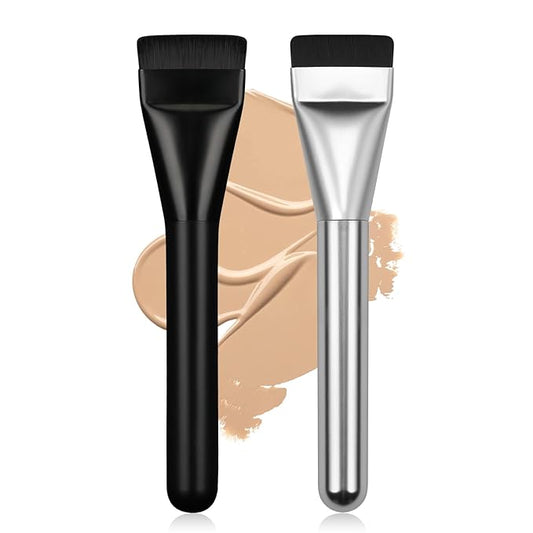 2Pcs Flat Foundation Brush,Face Mask Brush Makeup Spatula Facial Brush for Liquid Foundation Mask,Premium Face Korean Makeup Brush for Blending Cream (Black&Silver)-GlimoraGlow