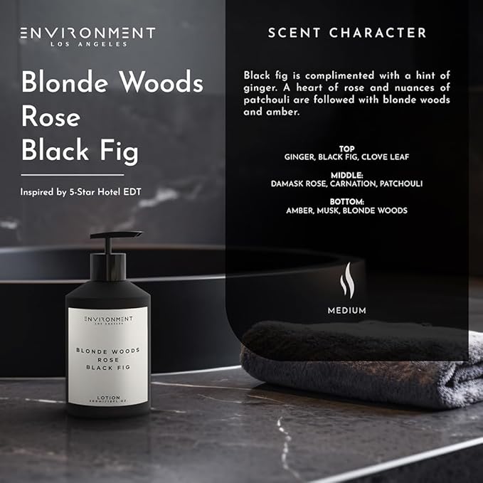 ENVIRONMENT Inspired by 5-Star Hotels EDT Lotion, 300ml Luxury Scented Lotion (Blonde Woods | Rose | Black Fig) Bathroom Luxury, Men & Women High-End Body Lotion, Hand Cream, Dry Skin Treatment-GlimoraGlow