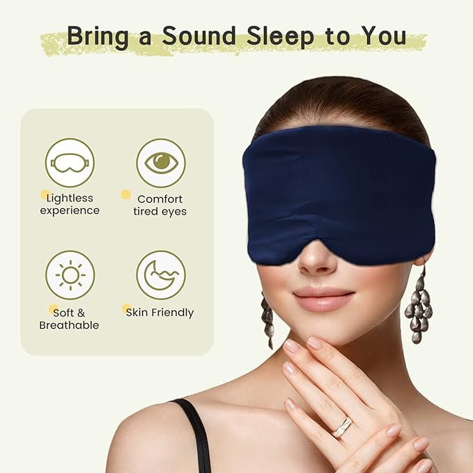 100% Handmade Bamboo Sleeping Eye Mask for Women for Men,Night Masks,Organic Sleep Mask,Blockout Eye Mask for Sleeping,Large Size Adjustable (Navy Blue)-GlimoraGlow