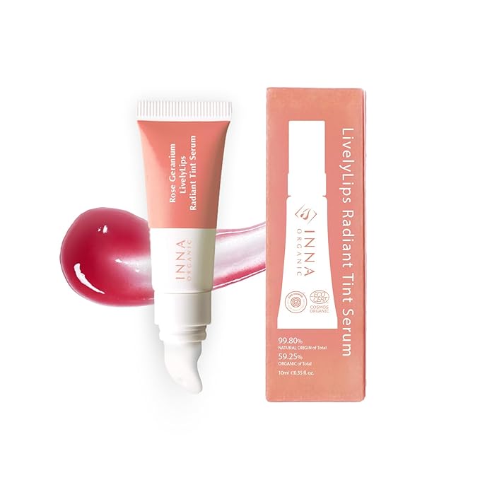 INNA ORGANIC Tinted Lip Serum, Moisturizing, Healing, Light Rosy color, 100% vegan, EWG & COSMOS Certified| Rose Geranium Essential Oils Infused Skincare | Luxury Clean Beauty-GlimoraGlow