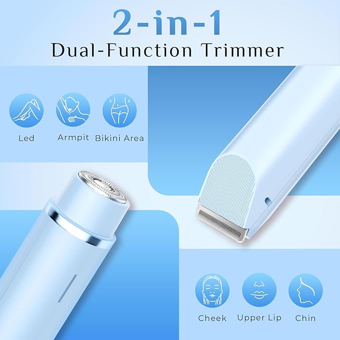 2025 New 2-in-1 Electric Bikini Trimmer for Women - Dual Head Electric Razor,Waterproof Painless Bikini Shaver, Pubic Hair Trimmer for Private Area & Body Hair, Blue-GlimoraGlow