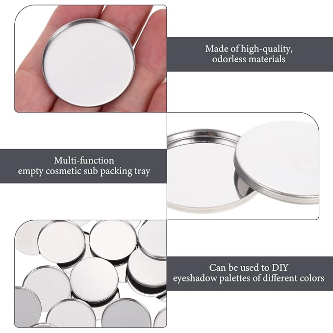20pcs Metal Makeup Eyeshadow Jars Pan Palettes Tin Lipstick Foundation Single Holder Watercolor Eye Tray Steel Round Blush Pans Magnetic Cosmetic Plate Empty Pigment for-GlimoraGlow