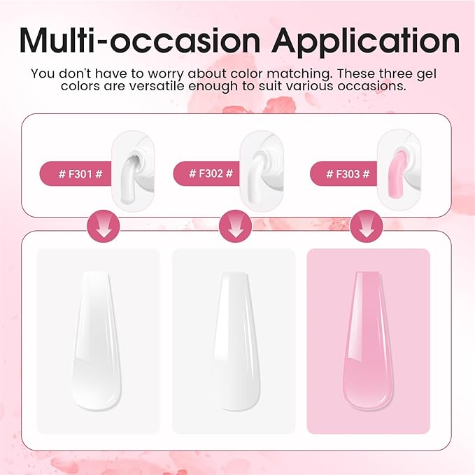 JEWHITENY Poly Extension Gel Nail Set Clear White Pink Poly Nail Gel With Base Coat Top Coat for Finger Art and Home DIY French Manicure Need U V Lamp Curing-GlimoraGlow