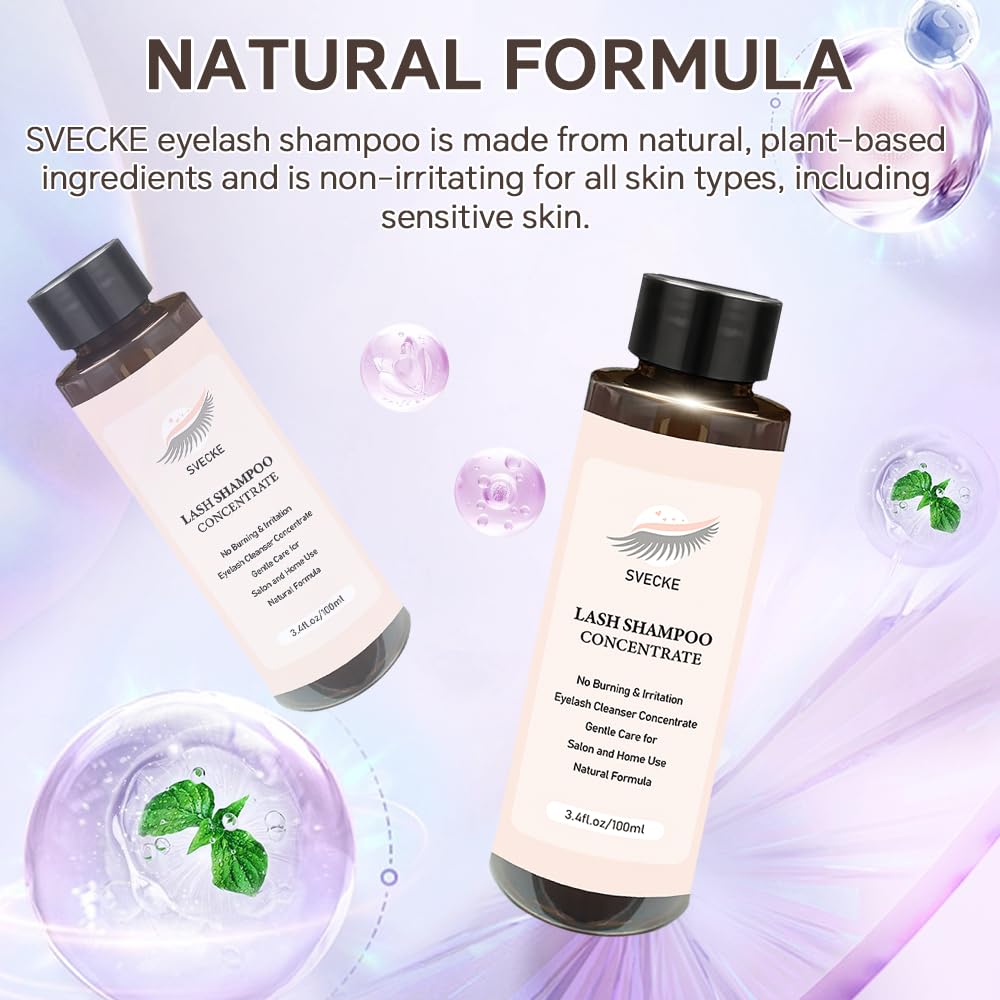 Lash Concentrate Shampoo 100ml for Lash Extension, Lash Shampoo Kit for Eyelash Cleansing, Oil-Free Eyelash Extension Cleanser Concentrate, Lash Cleaning Kit with Brush Bottle-GlimoraGlow