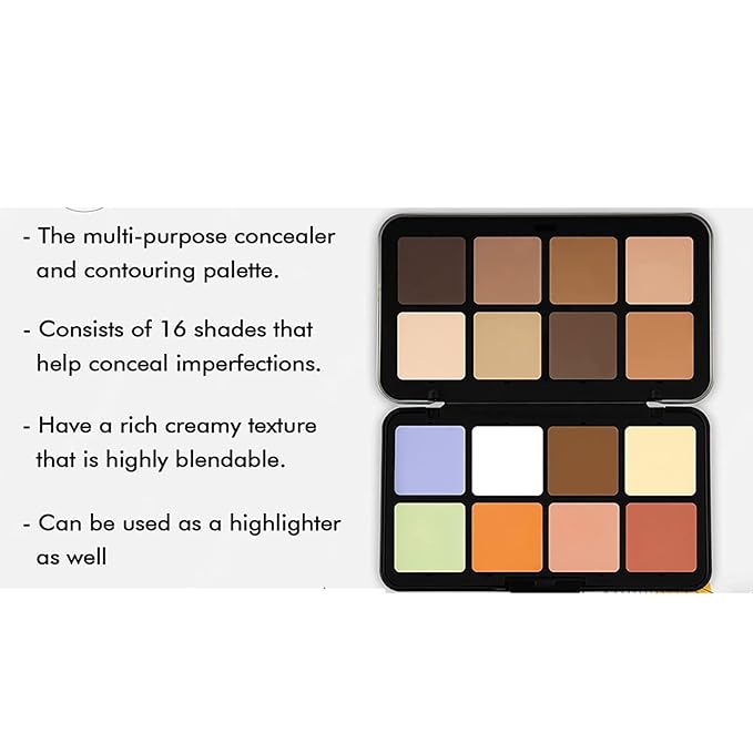 16 Color Corrector Concealer Foundation Palette Cream Set, Orange Green Peach Color Correcting Camouflage Makeup Cream Contour Palette with 11Pcs Makeup Brush Kit for Dark Circles Dark Spots-GlimoraGlow