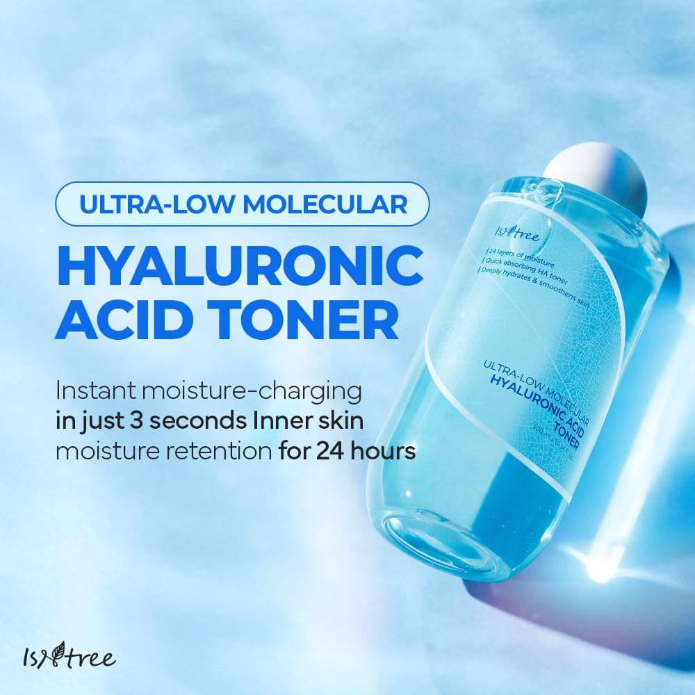 ISNTREE Ultra-Low Molecular Hyaluronic Acid Toner 300ml, 10.14 fl.oz | Korean Skincare | Quick Absorbing | Deep Hydration & Skin Smoothing | Vegan & Fragrance-Free-GlimoraGlow