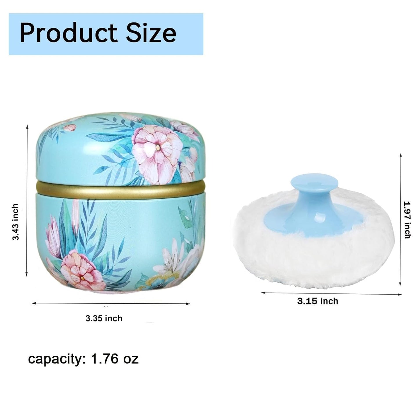 Body Powder Puff and Container, 3.35" Portable Dusting Powder Container with Soft Puff Loose Powder Case Box Jar with Lids for Baby Women Home and Travel Use-GlimoraGlow