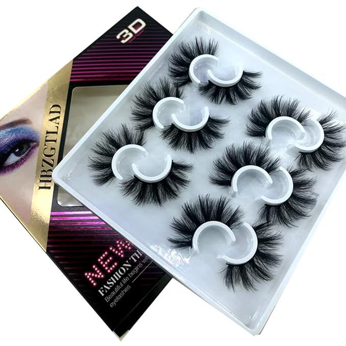 HBZGTLAD 6 Pairs Fluffy False Eyelashes Natural Faux Mink Strip 3D Lashes Pack (MDF-12)-GlimoraGlow
