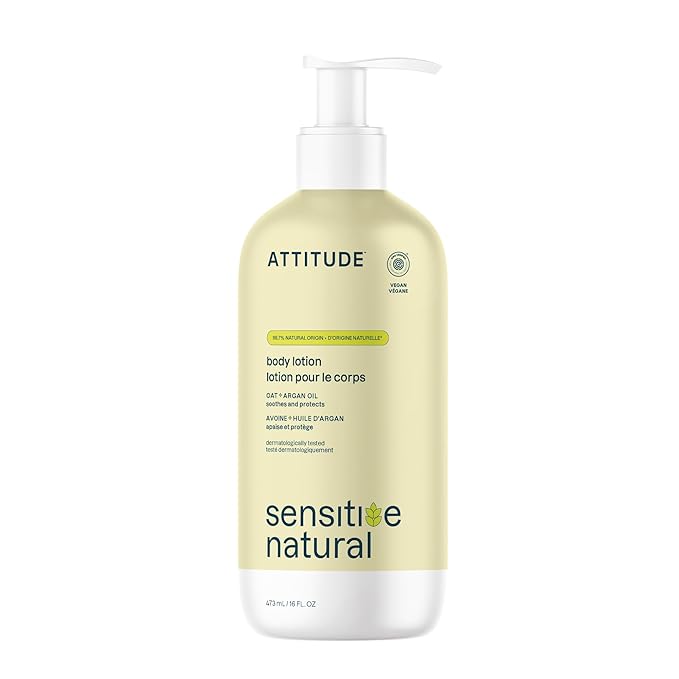 ATTITUDE Body Lotion for Sensitive Skin with Oat, EWG Verified, Dermatologically Tested, Vegan, Argan Oil, 16 Fl Oz-GlimoraGlow