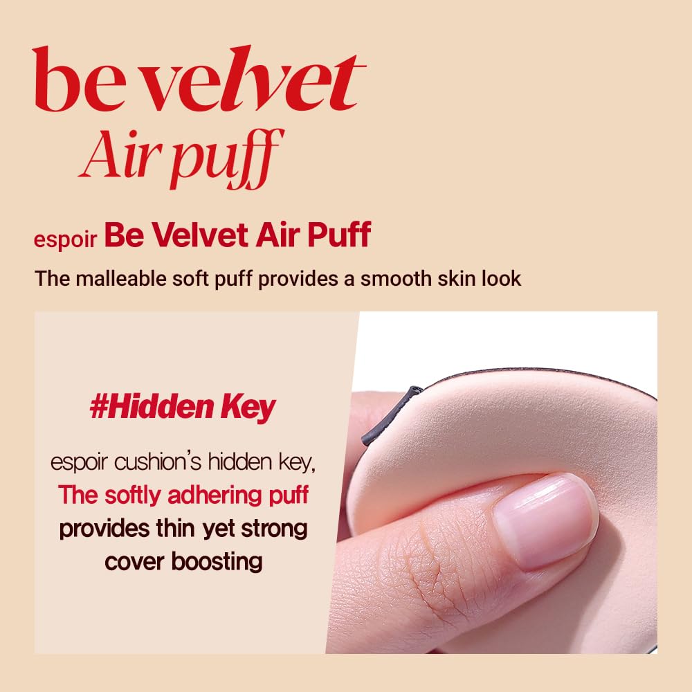 Espoir Be Velvet Air Puff 5ea | Flawless Face Makeup Fast and Easily | Makeup Sponge Applicator Air Cushion Powder Puff for Liquid Foundation, Cream, Powder, Concealer | Korean Base Makeup Tools-GlimoraGlow