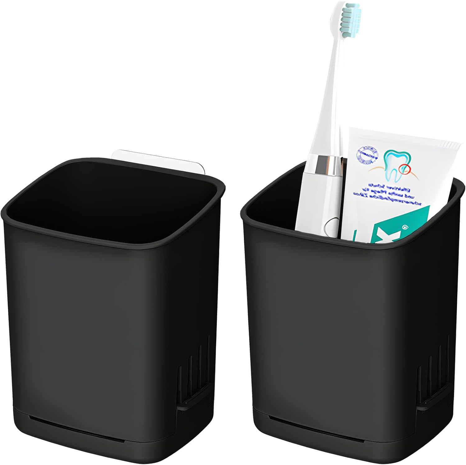 2 Packs Wall Mounted Toothbrush Holders, Self Adhesive Bathroom Toothbrush Wall Holder for Electric Toothbrush, Toothpaste, Razor,Shower Item (Black-GlimoraGlow