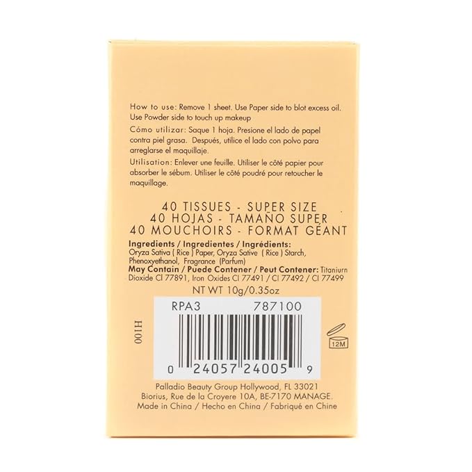 Palladio Rice Paper Facial Tissues for Oily Skin, Face Blotting Sheets Made from Natural Rice, Oil Absorbing Paper with Rice Powder, 2 Sided, Instant Results, Natural, 40 Count, Pack of 6-GlimoraGlow