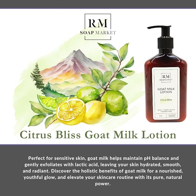 Goat Milk Lotion, Citrus Bliss Fragrance, Hydrating Lotion for Men & Women With Nourishing Goat Milk, Shea Butter, Sunflower Oil & Aloe, Packed With Vitamin A, E & Selenium, 9 Oz-GlimoraGlow
