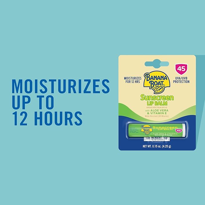 Banana Boat Sunscreen Lip Balm SPF 45 with Aloe Vera & Vitamin E, 0.15oz | Lip SPF, Aloe Vera Lip Balm with SPF, Vitamin E Lip Balm, Moisturizing Lip Balm, Lip Sunblock, Travel Sunscreen, 0.15oz-GlimoraGlow