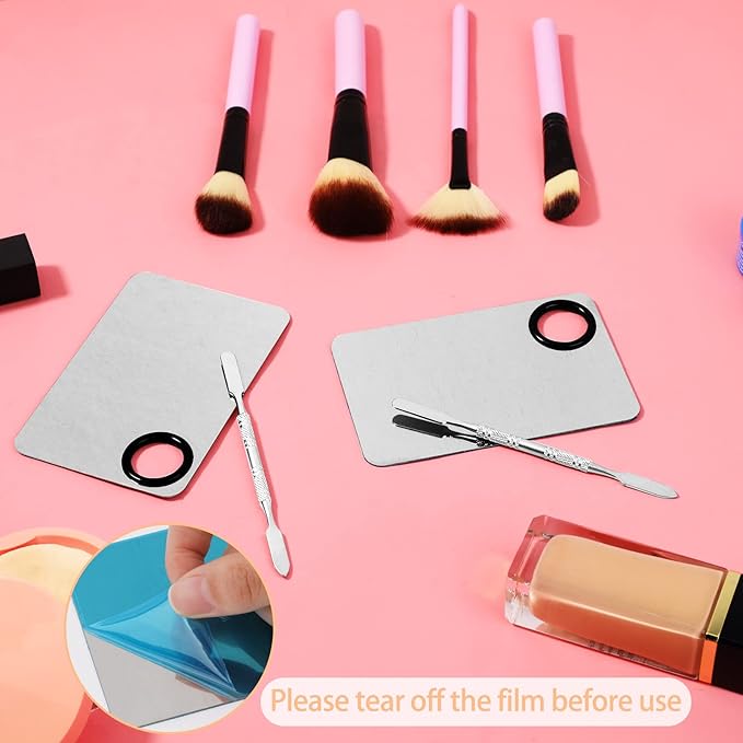 2 Sets Foundation Palette Makeup Mixing Palette Stainless Steel Cosmetic Mixing Palette with Spatula Makeup Artist Tool for Mixing Foundation Eye Shadow Eyelash Nail Art (4.52 x 2.99 inch)-GlimoraGlow