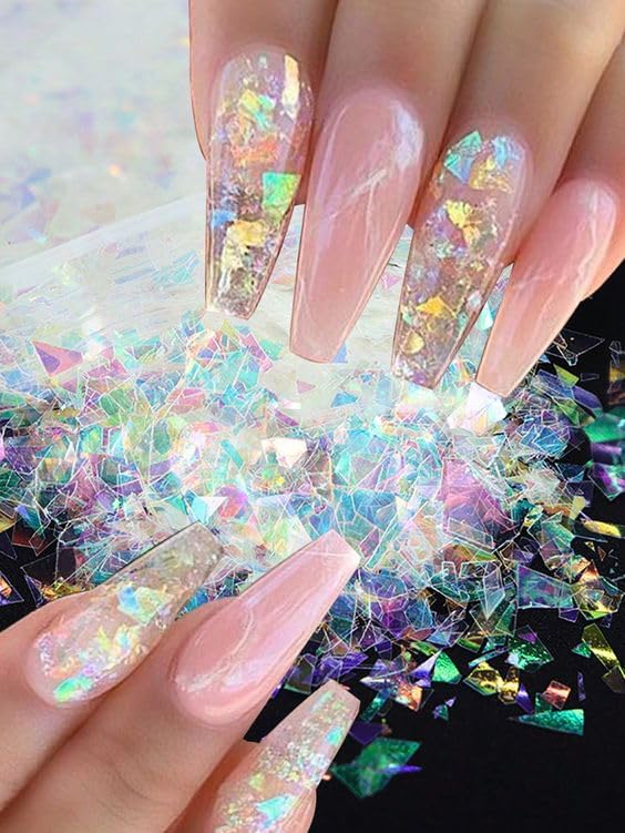 12 Colors Holographic Nail Art Glitter Sequins Aurora Holographic Mermaid Nail Glitter Flash Ice Residue Nail Glitter Sequin Chameleon Flakes Set Fluorescent Glass Paper for Face Body DIY Decoration-GlimoraGlow