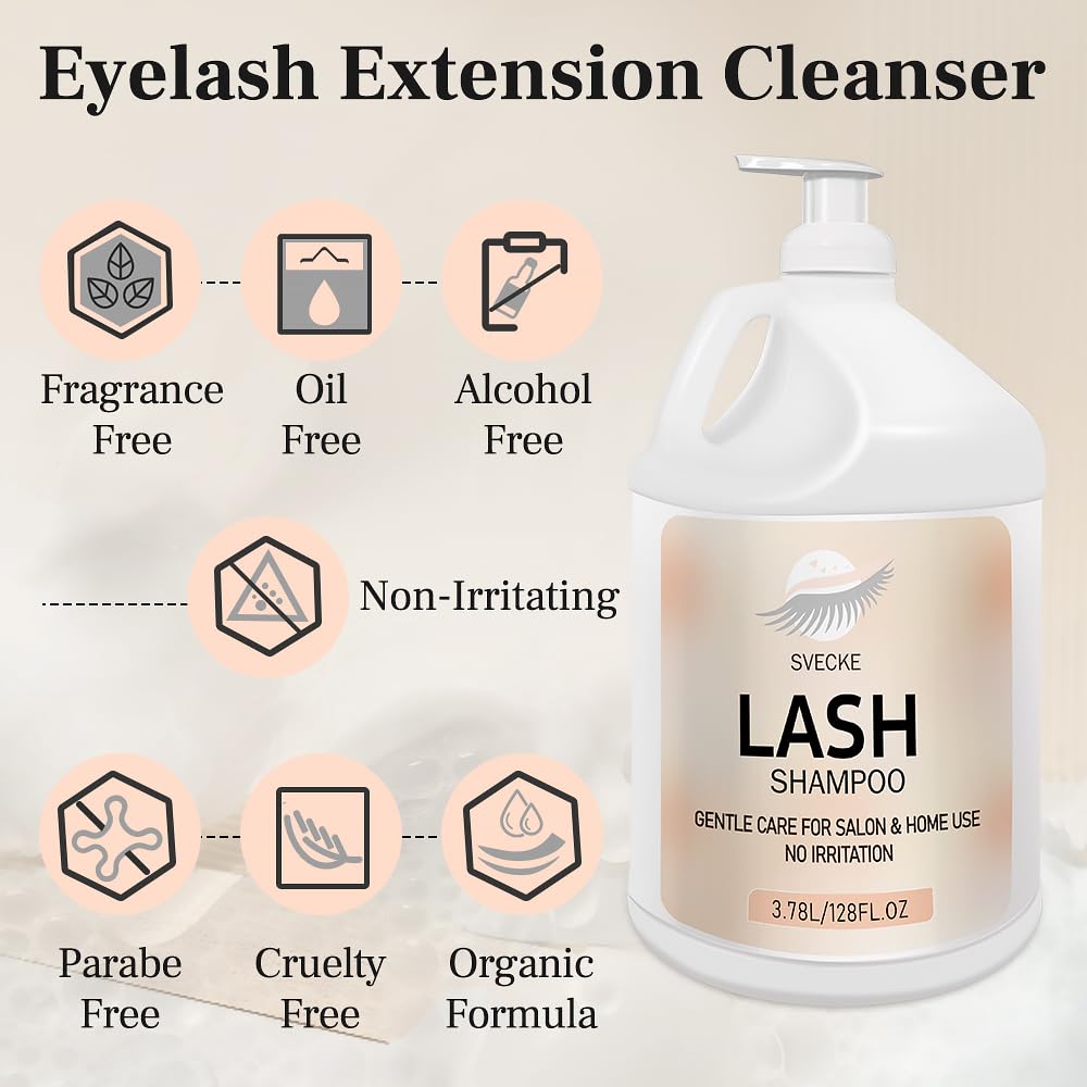 Eyelash Shampoo, 128 fl.oz/3.78L, with 50 Lash Extension Aftercare Cards, Foaming Cleanser for Professional Salon and Home Use-GlimoraGlow