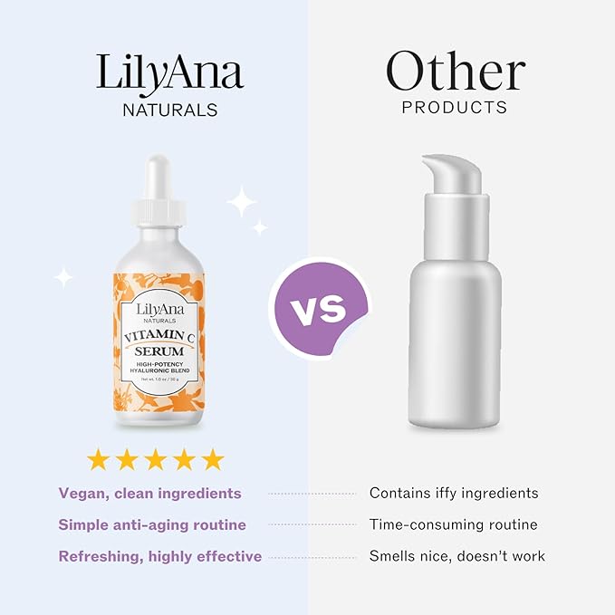 LilyAna Naturals Vitamin C Serum for Face - with Hyaluronic Acid and Vitamin E, Anti Aging Serum, Reduces Age Spots and Sun Damage, Promotes Collagen and Elastin (Double Pack)-GlimoraGlow