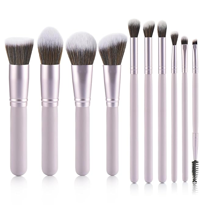 10 Piece Purple Makeup Brushes - Wooden Handle with Soft Synthetic Bristles,for Face & Eye Makeup|Professional Makeup Brushes set for Women & Girls|-GlimoraGlow