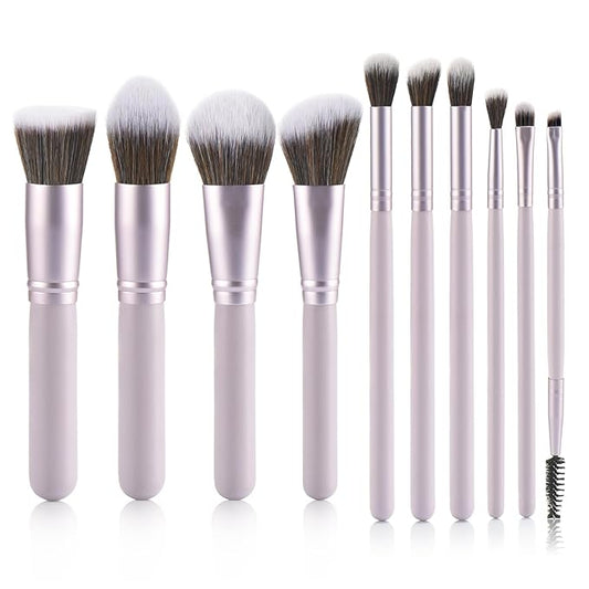 10 Piece Purple Makeup Brushes - Wooden Handle with Soft Synthetic Bristles,for Face & Eye Makeup|Professional Makeup Brushes set for Women & Girls|-GlimoraGlow