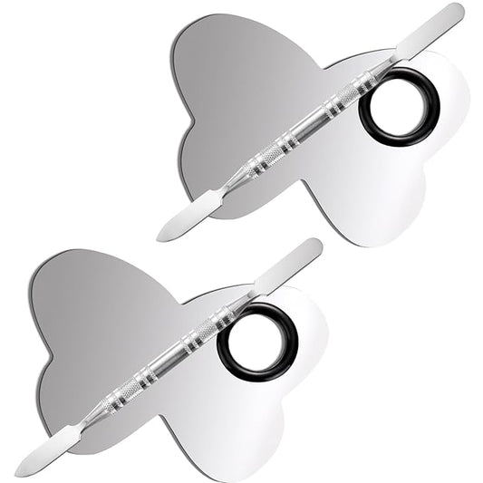 2 Pcs Stainless Makeup Mixing Palette,Tool for Mixing Foundation Nail-Art,Palette with A Stick,Storage Bag,Beauty Salon Color Cream Mixing Palette,Makeup Artist,Makeup Enthusiast (Butterfly Shaped)-GlimoraGlow