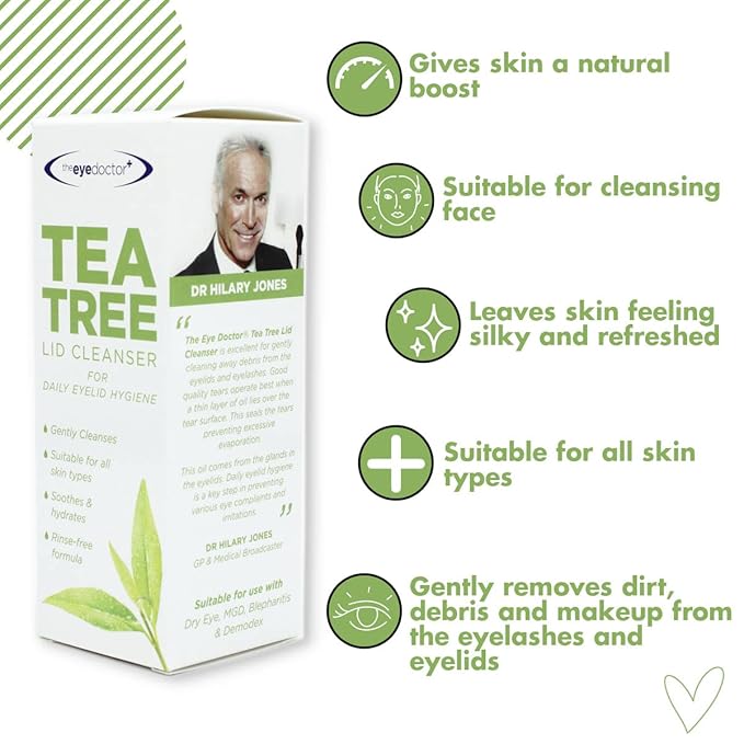 The Eye Doctor Tea Tree Lid Cleanser 100ml – Daily Eyelid Hygiene Remove Debris & Make-up Eyelid Eyelashes – For Sensitive Eyes – Contains Tea Tree Oil Argan Oil Coconut Oil & Micellar Water-GlimoraGlow
