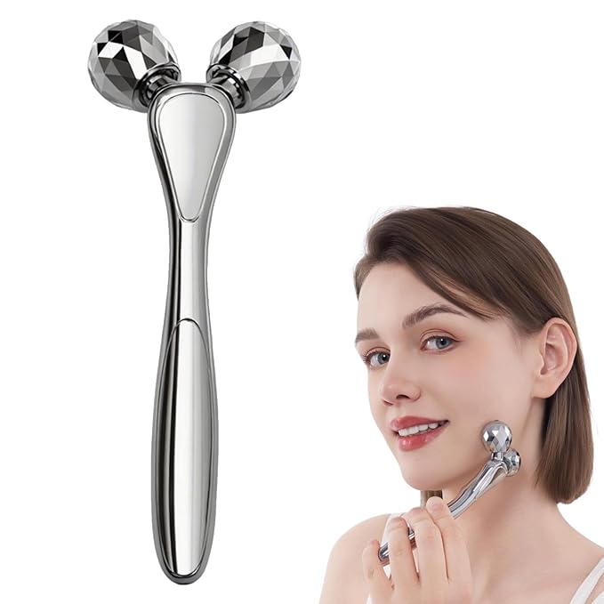 Metal Facial Roller Massager, 3D Cooling Face Massage Tool for Reduce Puffiness, Remove Eye Wrinkles, Face Lifting, Increase Firmness, Anti-Aging, Skin Tightening-GlimoraGlow