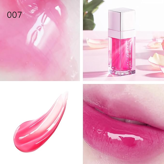 Hydrating Lip Glow Oil Moisturizing Plumping Lip Tint Lip Gloss Transparent Lip Balm Long Lasting Nourishing Repairing Lightening Lip Lines (007# RASPBERRY)-GlimoraGlow