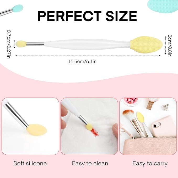 Unaone Lip Scrub Brush - 3 PCS Dual-ended Lip Scrubber Exfoliator and Silicone Lip Brush, 3-in-1 Silicone Lip Scrub Tool Lip Mask Applicator, Gentle Exfoliator & Applicator for Soft-GlimoraGlow