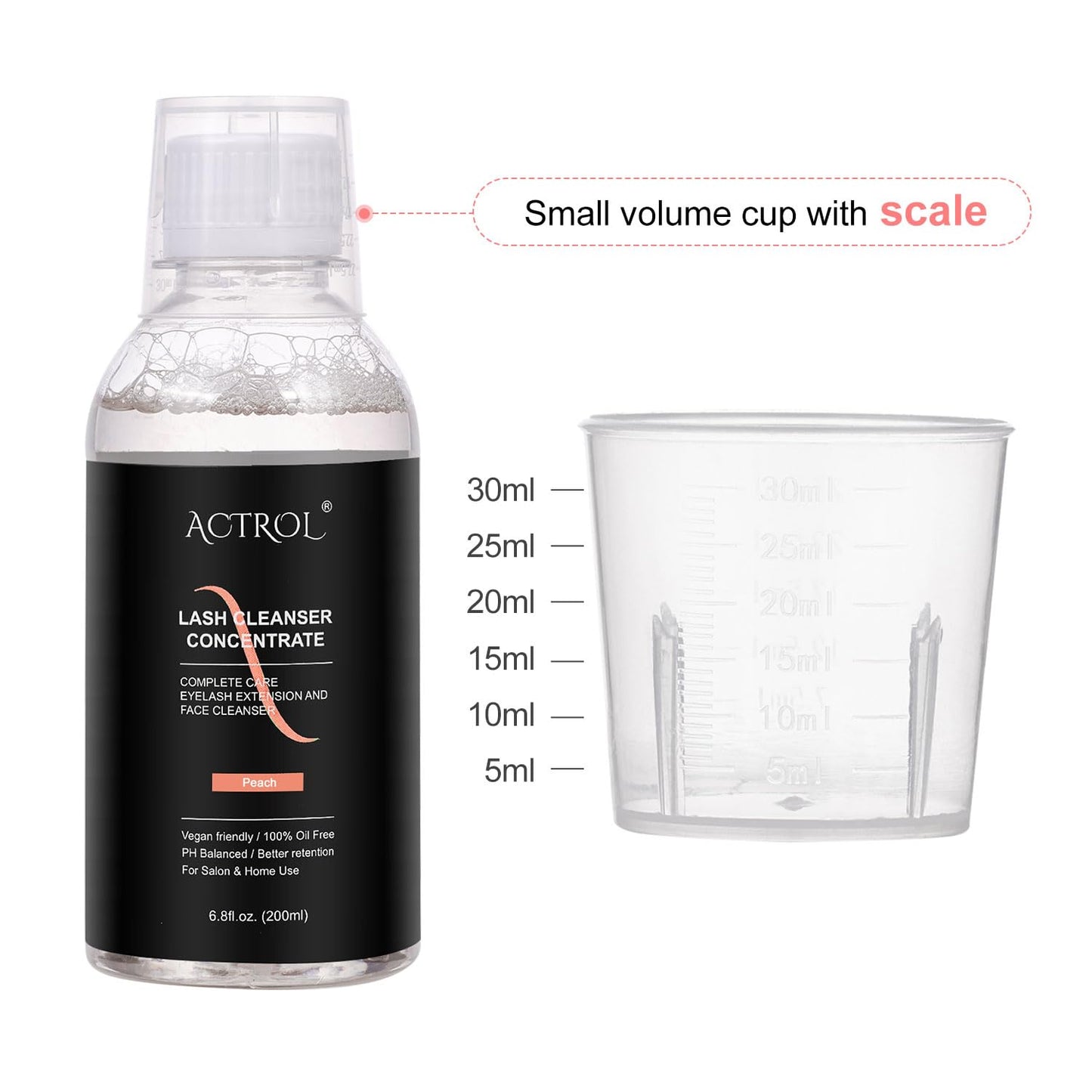 Eyelash Cleanser Concentrate 200ml Peach Professional Lash Shampoo Foaming Cleanser Paraben & Sulfate Free Non-lrritating Wash for Extensions Lashes with Salon Home Care-Makes 40 Bottles-GlimoraGlow