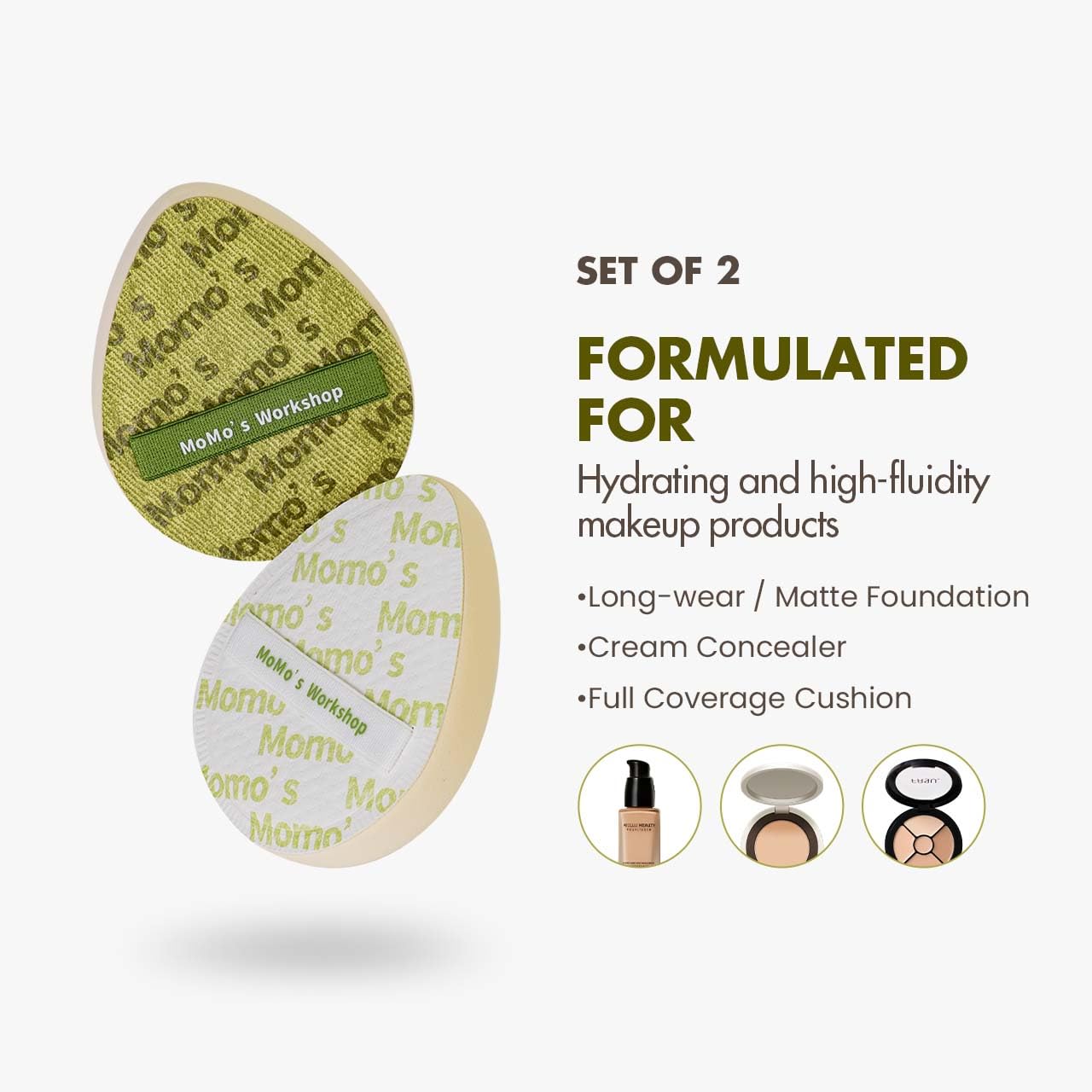 Light Green Denim Makeup Sponges,Super Soft Blenders Sponge for Full Coverage Foundation,Perfect for Oily Skin & Longwear Makeup,Travel Friendly&Reusable,2pcs Puffs &Storage Case-GlimoraGlow