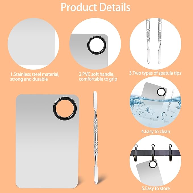 2 Sets Foundation Palette Makeup Mixing Palette Stainless Steel Cosmetic Mixing Palette with Spatula Makeup Artist Tool for Mixing Foundation Eye Shadow Eyelash Nail Art (4.52 x 2.99 inch)-GlimoraGlow
