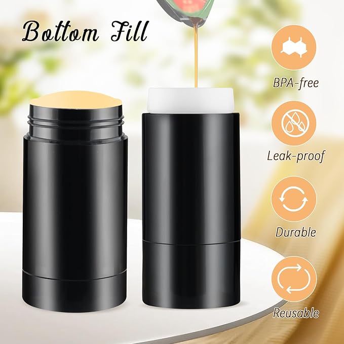 12 Pieces 15g Black Plastic Deodorant Containers,Empty 1/2 oz Travel Lip Balm Tubes,Refillable Twist-UP Solid Perfume Tubes,Lipstick Tubes for DIY-GlimoraGlow