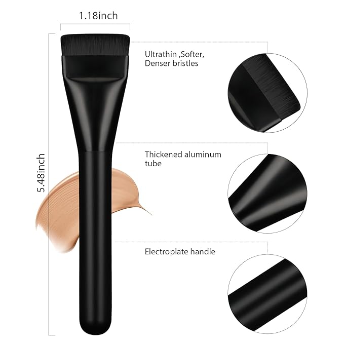 Flat Foundation Brush,Korean Makeup Brush Spatula Facial Brush for Liquid Foundation,Premium Face Makeup Brush for Blending Cream (Black)-GlimoraGlow