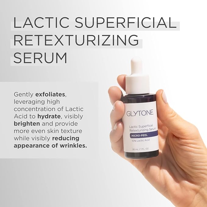 Glytone Micro-Peel Lactic Superficial Retexturizing Serum | Anti-Aging AHA Exfoliating Serum for Face with 10% Lactic Acid | Hydrates, Brightens & Reduces Wrinkles | Paraben-Free - 1 Fl oz-GlimoraGlow