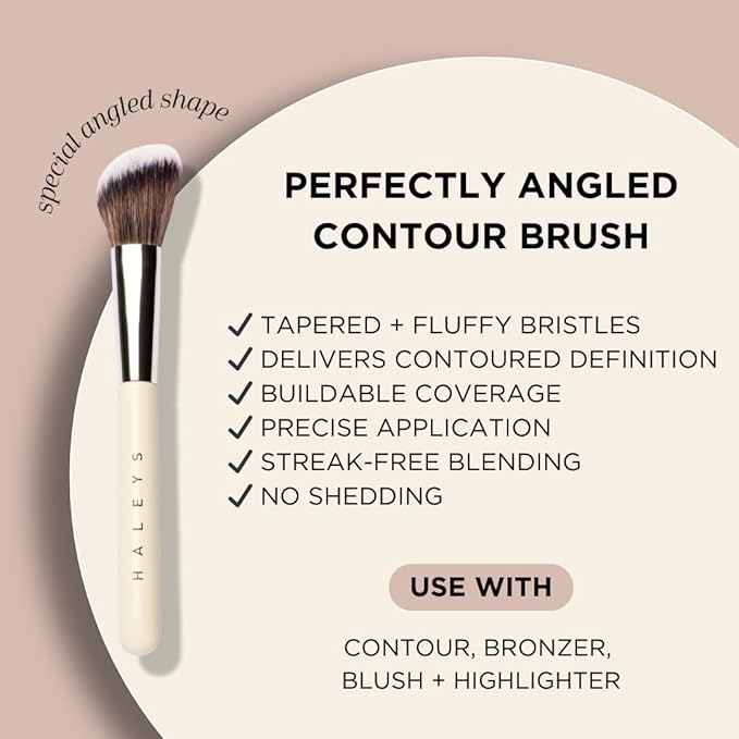 HALEYS Contour Brush VEGAN + CRUELTY-FREE, Angled & Tapered with Fluffy Bristles, Ideal for powder, cream, liquid, Use with blush, contour, bronzer, Sustainable Wood-GlimoraGlow