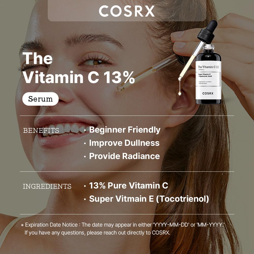 COSRX Pure Vitamin C 13% Serum with Vitamin E & Hyaluronic Acid, Hydrating Facial Serum for Fine Lines, Uneven Skin Tone & Dull Skin, 0.67fl.oz/20ml, Korean Skin Care-GlimoraGlow