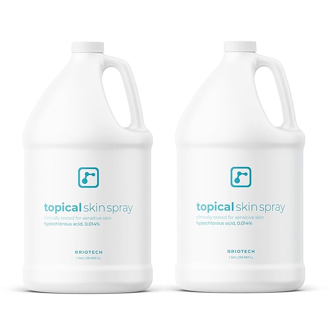 BRIOTECH Topical Skin Spray, Hypochlorous Acid for Sensitive Skin, HOCl Facial Mist, Full Body Support Against Irritation, Calm Redness, Soothe Foot & Scalp, 1 Gallon Refill (2 Pack)-GlimoraGlow