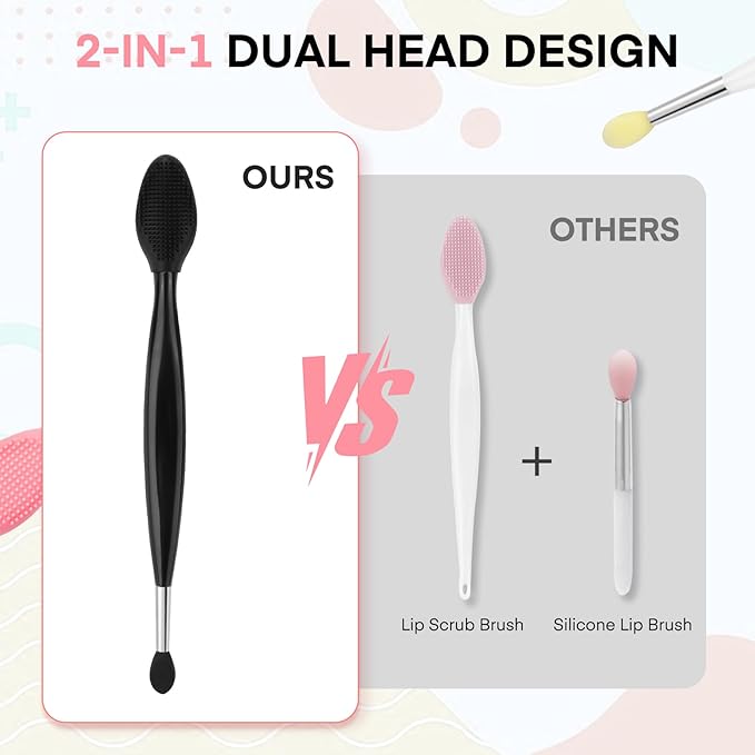 Unaone Lip Scrub Brush - 3 PCS Dual-ended Lip Scrubber Exfoliator and Silicone Lip Brush, 2-in-1 Silicone Lip Scrub Tool Lip Mask Applicator, Gentle Exfoliator & Applicator for Soft-GlimoraGlow
