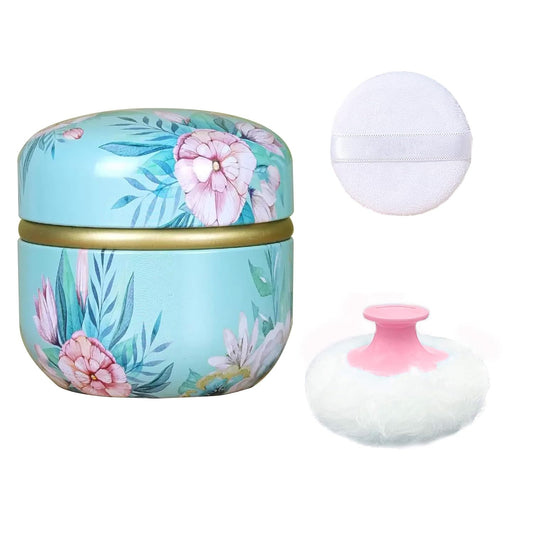 Body Powder Puff and Container for Dusting Powder, Women Powder Puff and Powder Case for Bath and Travel (Peony)-GlimoraGlow